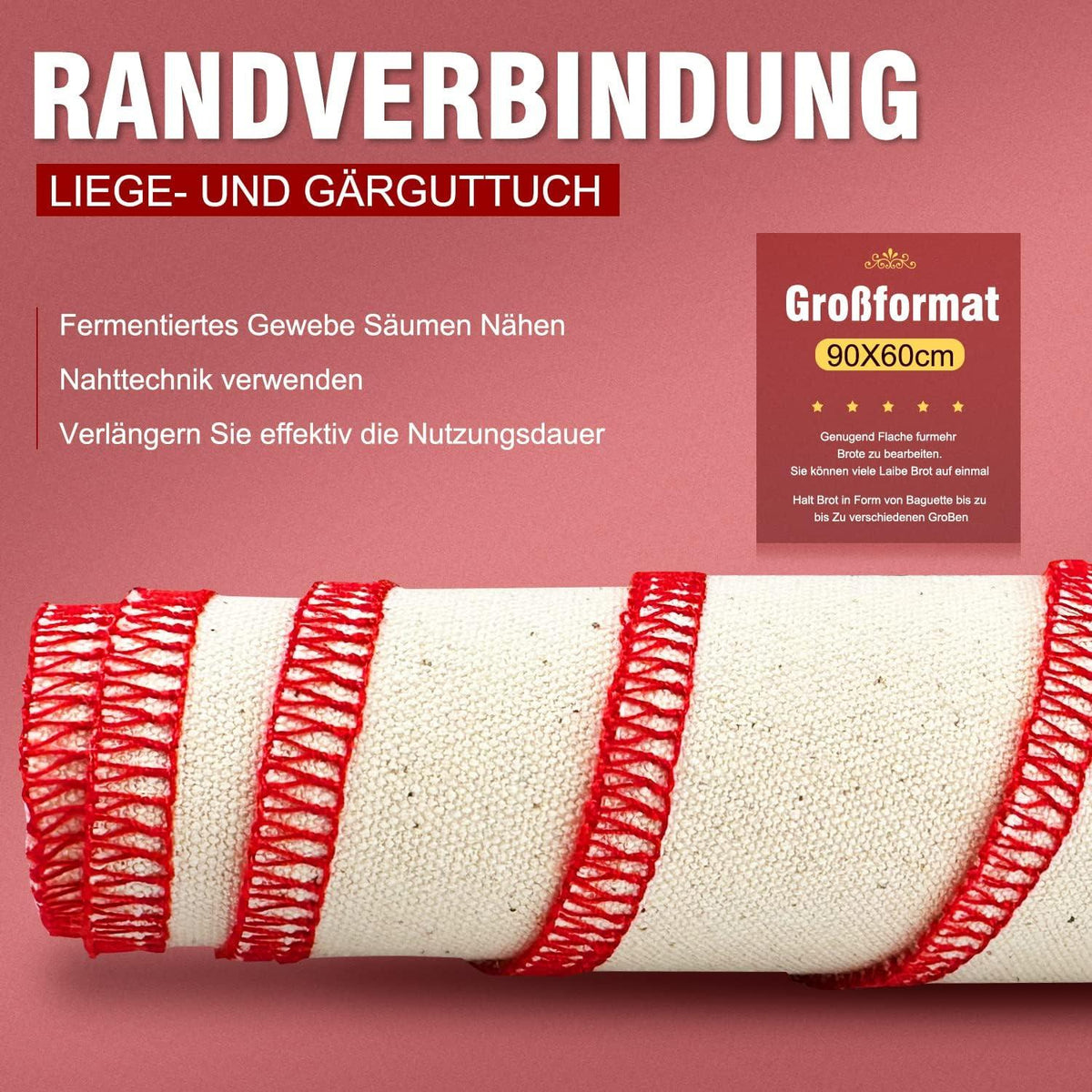 Baumwolle Brot Backtuch 90x60cm 2 Stück - Natürliche, Profi Bäckergültiges Tuch