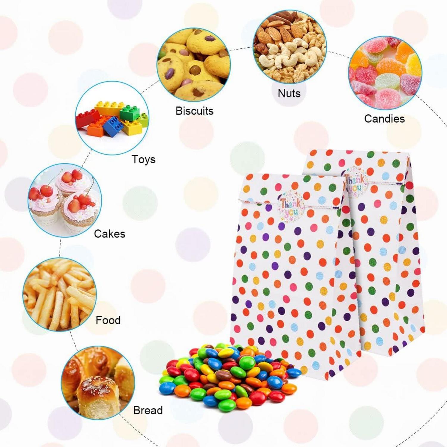 Papiertüten Geschenktüten Kindergeburtstag Aufkleber 18 Stück 24 cm Candy Mitgebsel