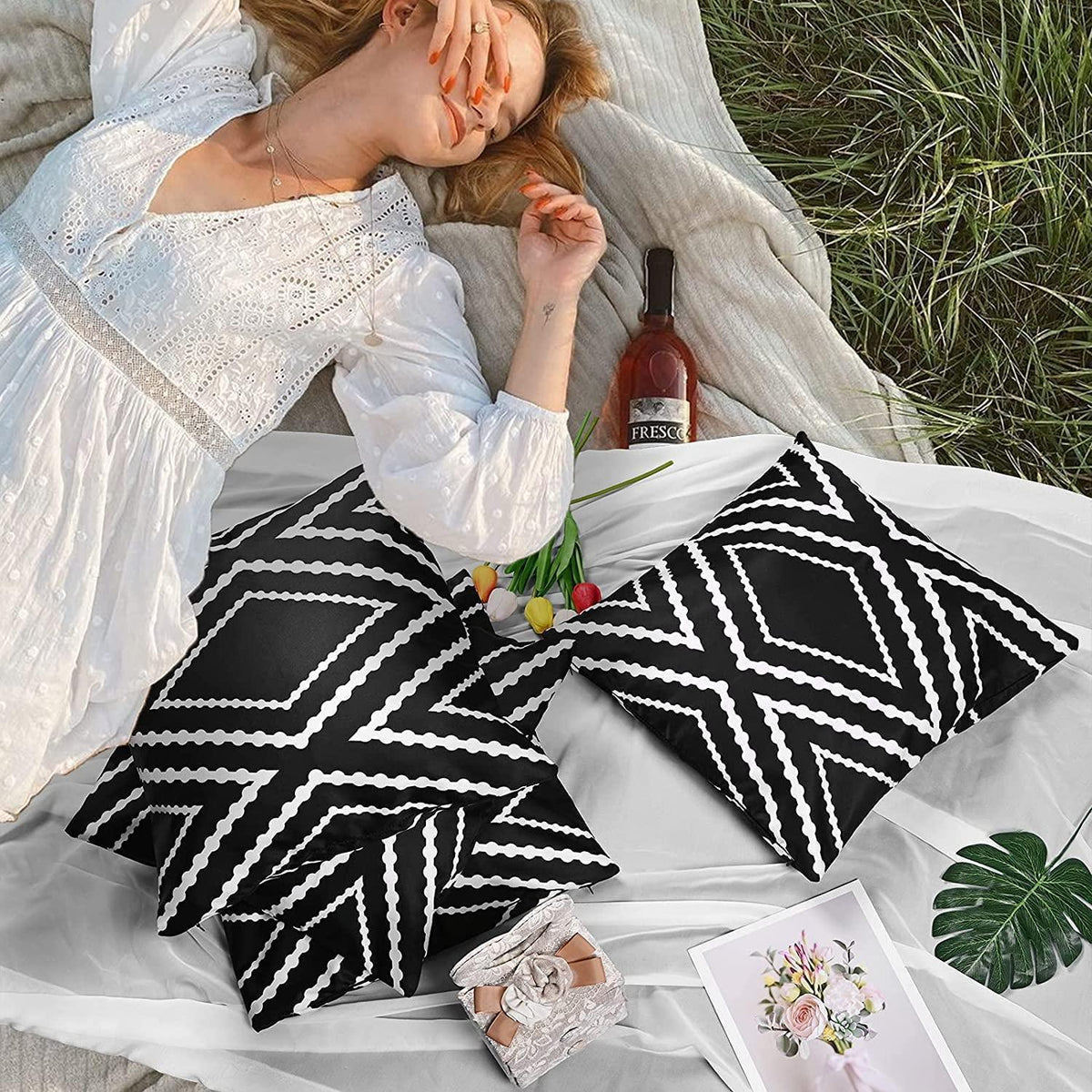 2er Set Outdoor Kissen 45x45 cm wasserdicht Schwarz