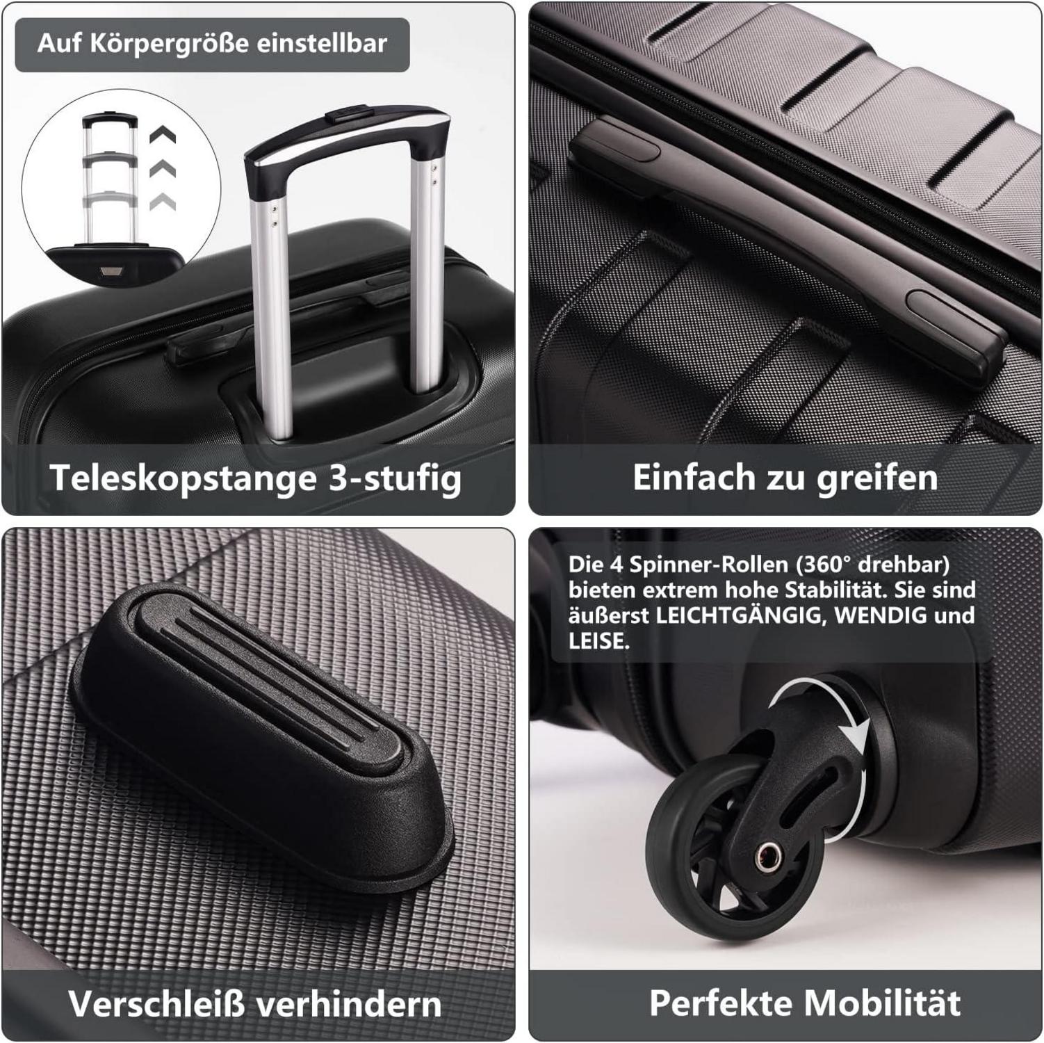 COOLIFE Premium Hartschalenkoffer Handgepäck 4 Rollen Blau