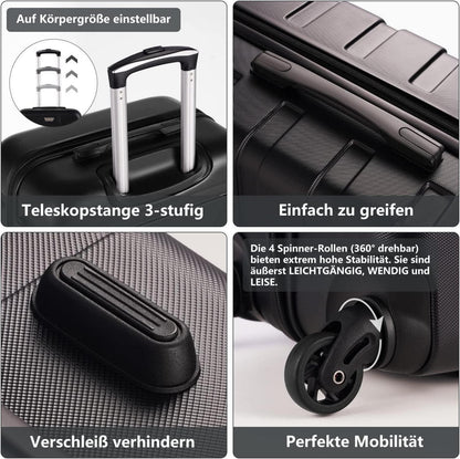 COOLIFE Premium Hartschalenkoffer Handgepäck 4 Rollen Blau
