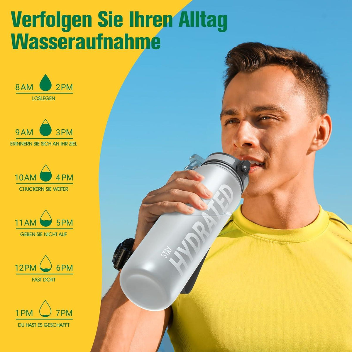Sport Trinkflasche BPA-frei 1L Auslaufsicher Camping Yoga Grau 32oz