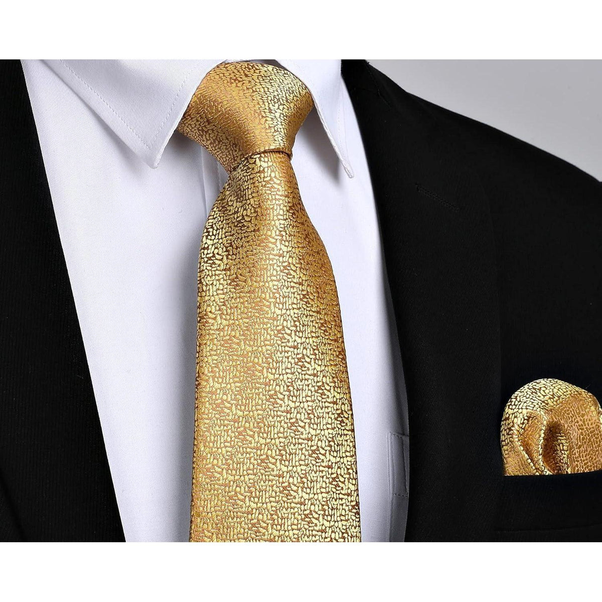 Herren Krawatten Set Paisley mit Einstecktuch & Manschettenknöpfen Gold