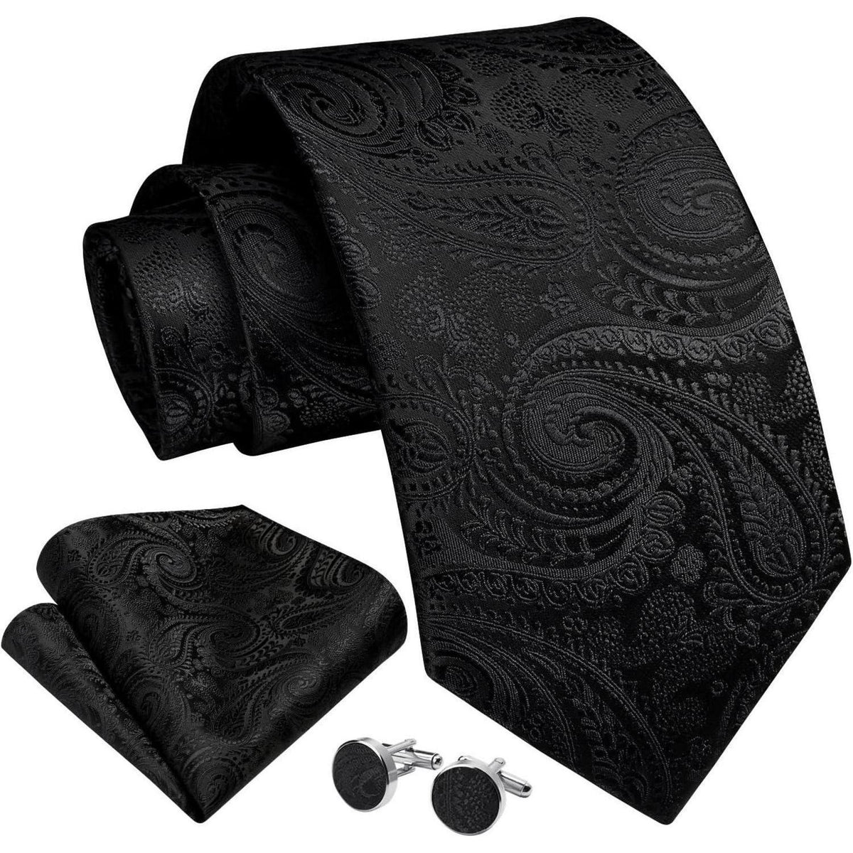 Herren Krawatten Set Paisley mit Einstecktuch & Manschettenknöpfen