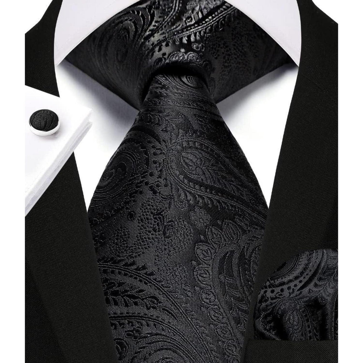 Herren Krawatten Set Paisley mit Einstecktuch & Manschettenknöpfen