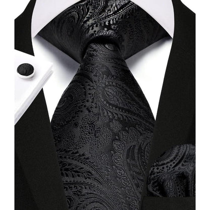 Herren Krawatten Set Paisley mit Einstecktuch & Manschettenknöpfen
