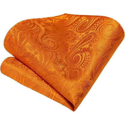 Herren Krawatten Set mit Einstecktuch, Krawattenklammer & Manschettenknöpfen – Orange