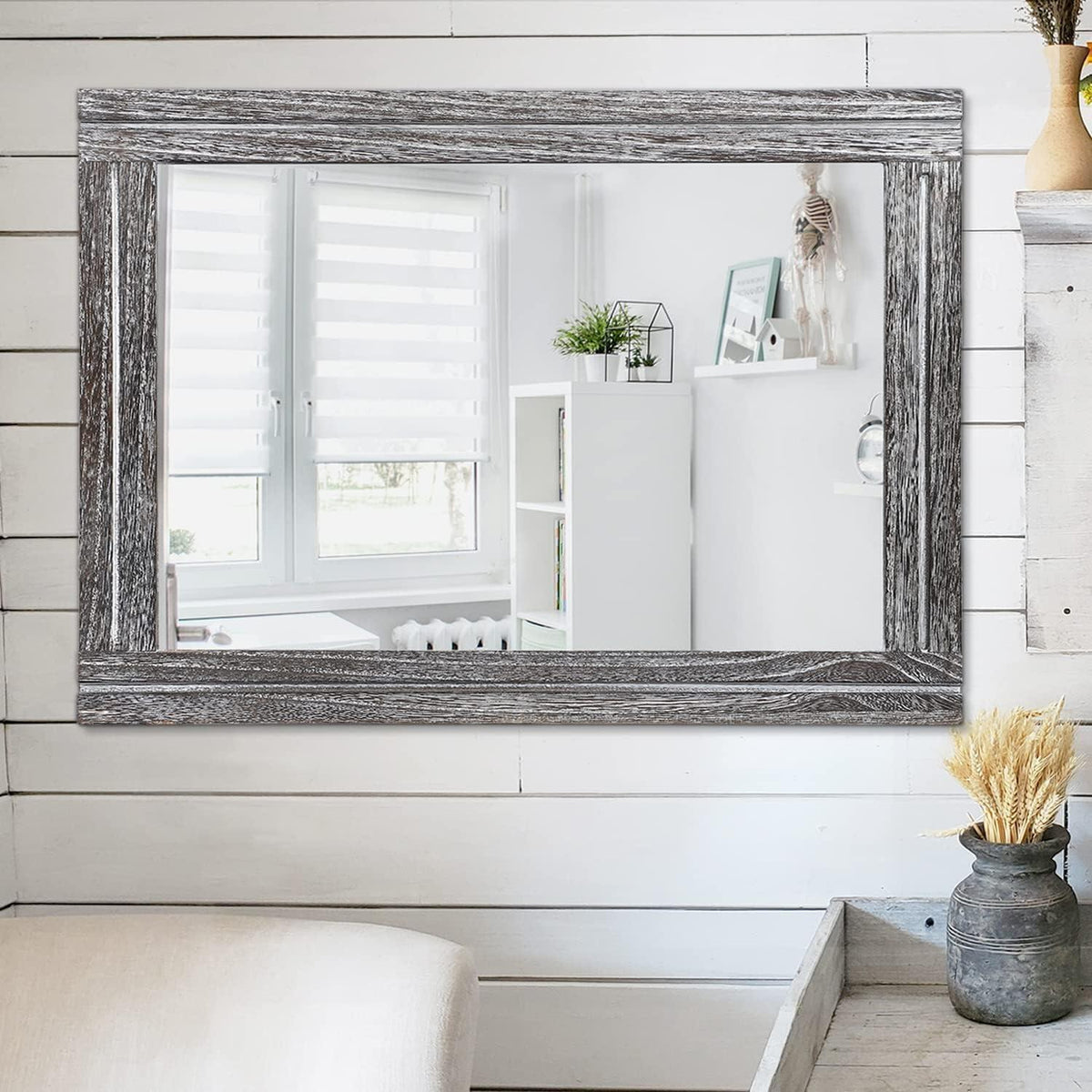Rustikaler Wandspiegel Holzrahmen 65x45 cm – Landhausstil