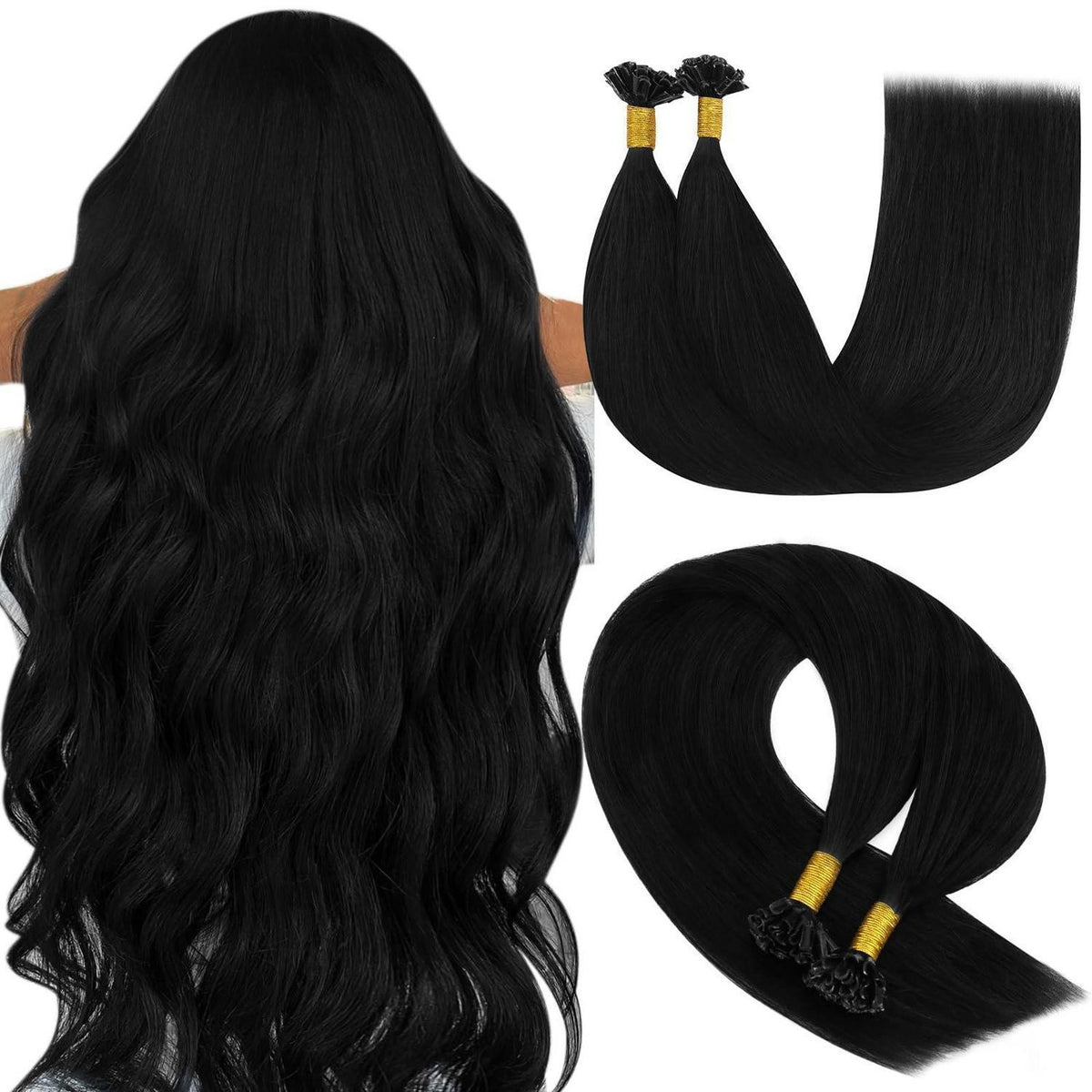 Echthaar Bonding Extensions Schwarz 50cm - Remy Keratin U-Tip