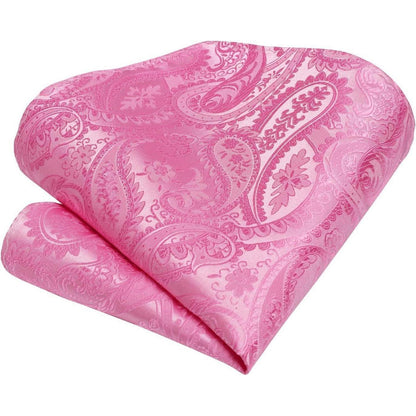 Herren Krawatten-Set mit Einstecktuch und Krawattennadel – Rosa Paisley