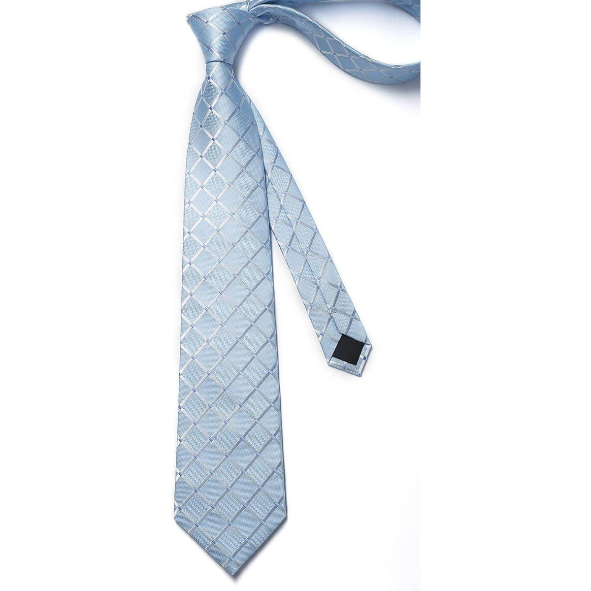 Herren Krawatten Set Hellblau Kariert mit Einstecktuch & Krawattennadel