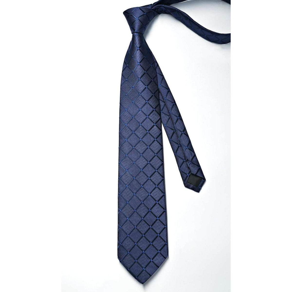 Herren Krawatten-Set mit Einstecktuch und Krawattennadel – Marineblau Kariert