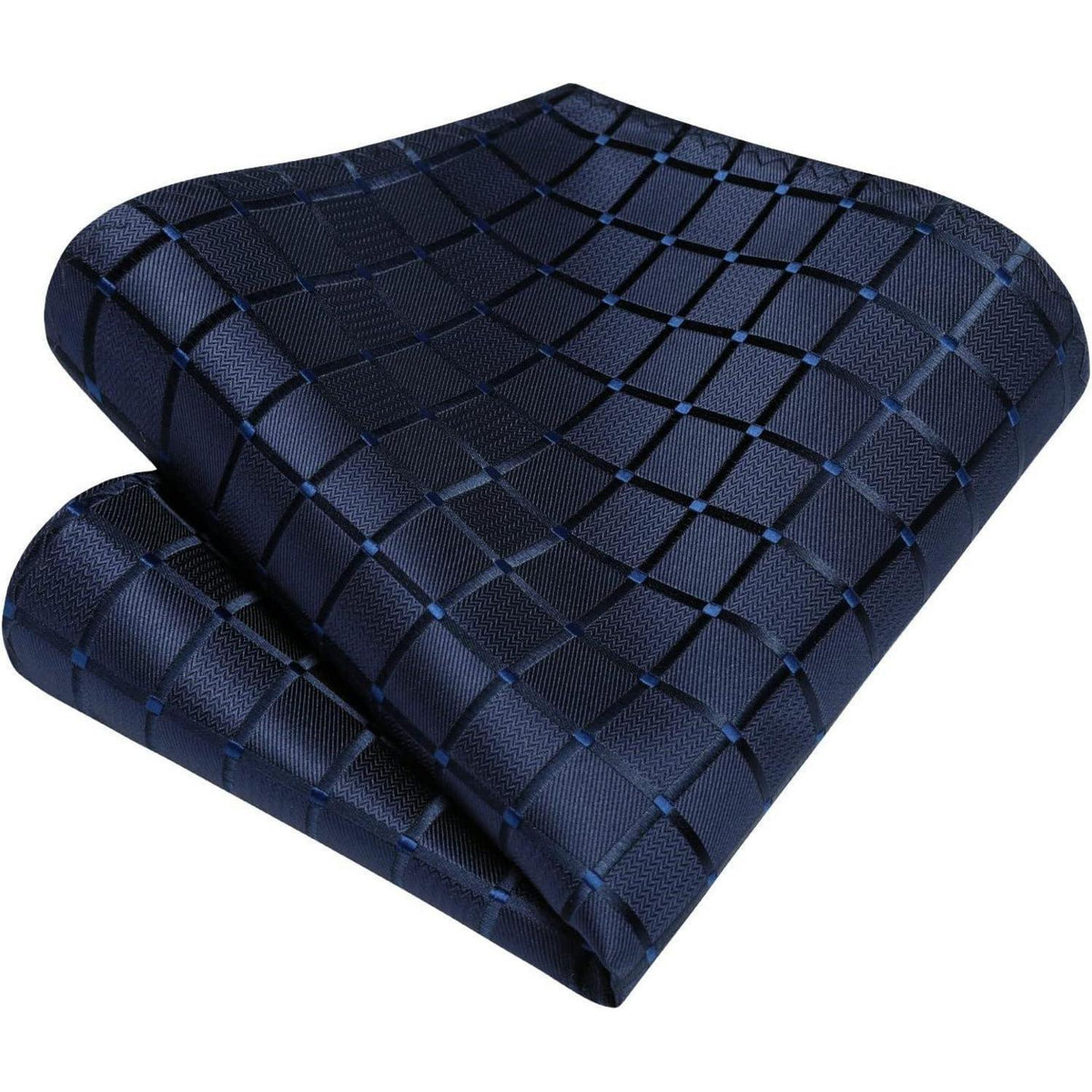 Herren Krawatten-Set mit Einstecktuch und Krawattennadel – Marineblau Kariert