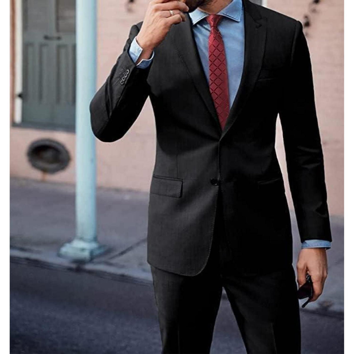 Herren Krawatten-Set mit Einstecktuch und Krawattennadel – Rot Kariert