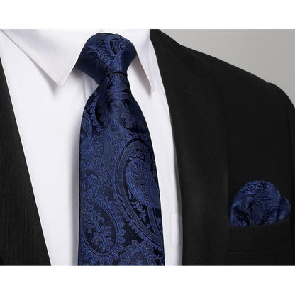 Herren Krawatten-Set mit Einstecktuch und Krawattennadel – Marine Paisley