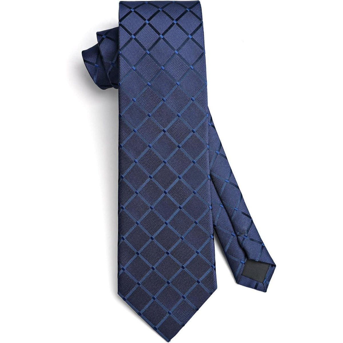 Herren Krawatten-Set mit Einstecktuch und Manschettenknöpfen, marineblau kariert