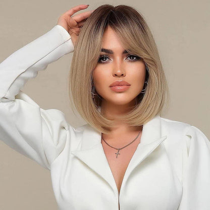Gerade Bob Perücke mit Pony – Braun Ombre Blond