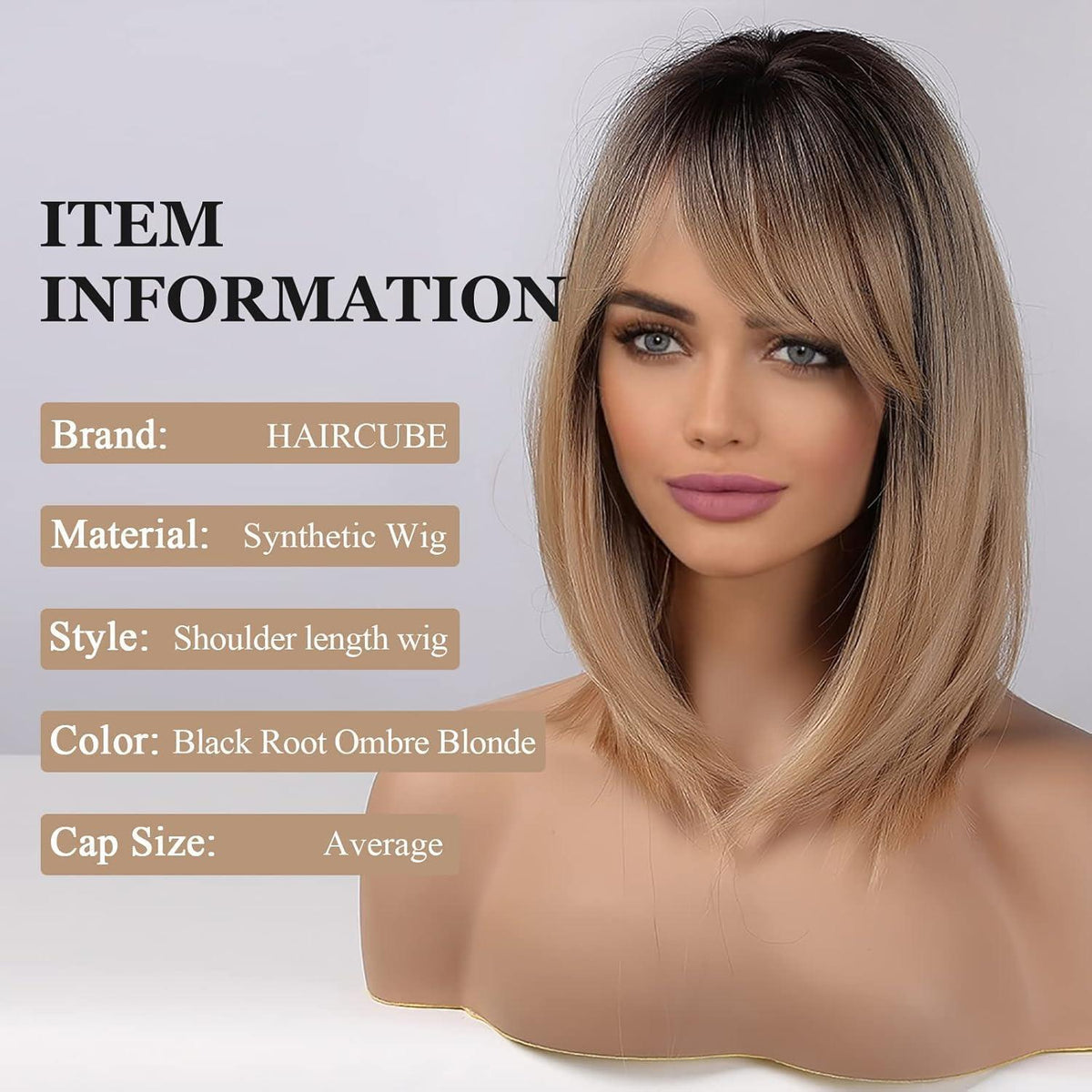 Gerade Bob Perücke mit Pony – Braun Ombre Blond