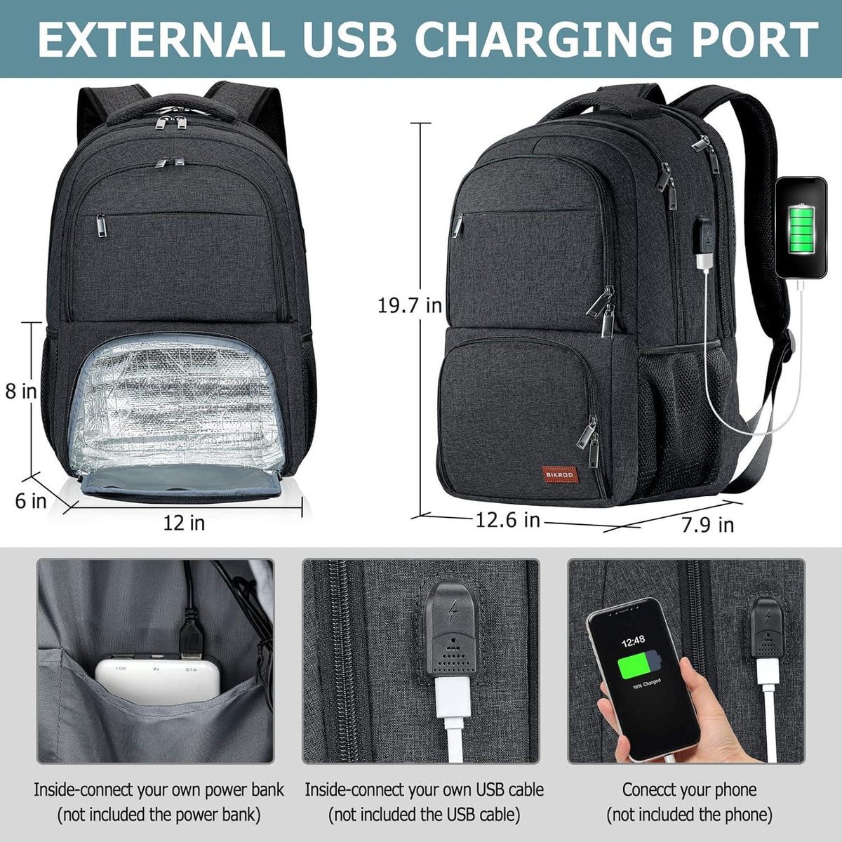 Groß Schwarz Schulrucksack 17.3 Zoll Laptop USB Business Reisen Herren FrauenTeenager