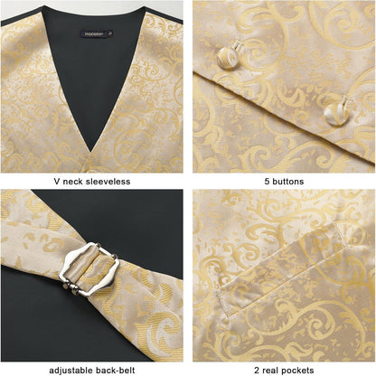Herren Weste Krawatte Einstecktuch Set Jacquard Champagner 3XL