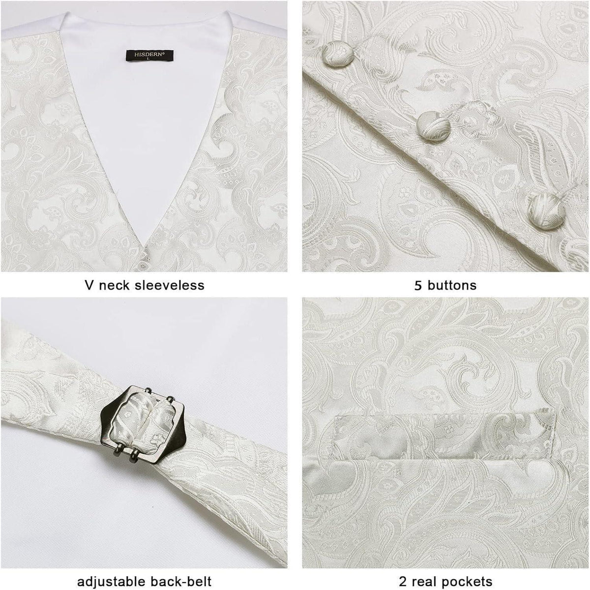 Herren Weste Krawatte Einstecktuch Set Beige Jacquard Seide