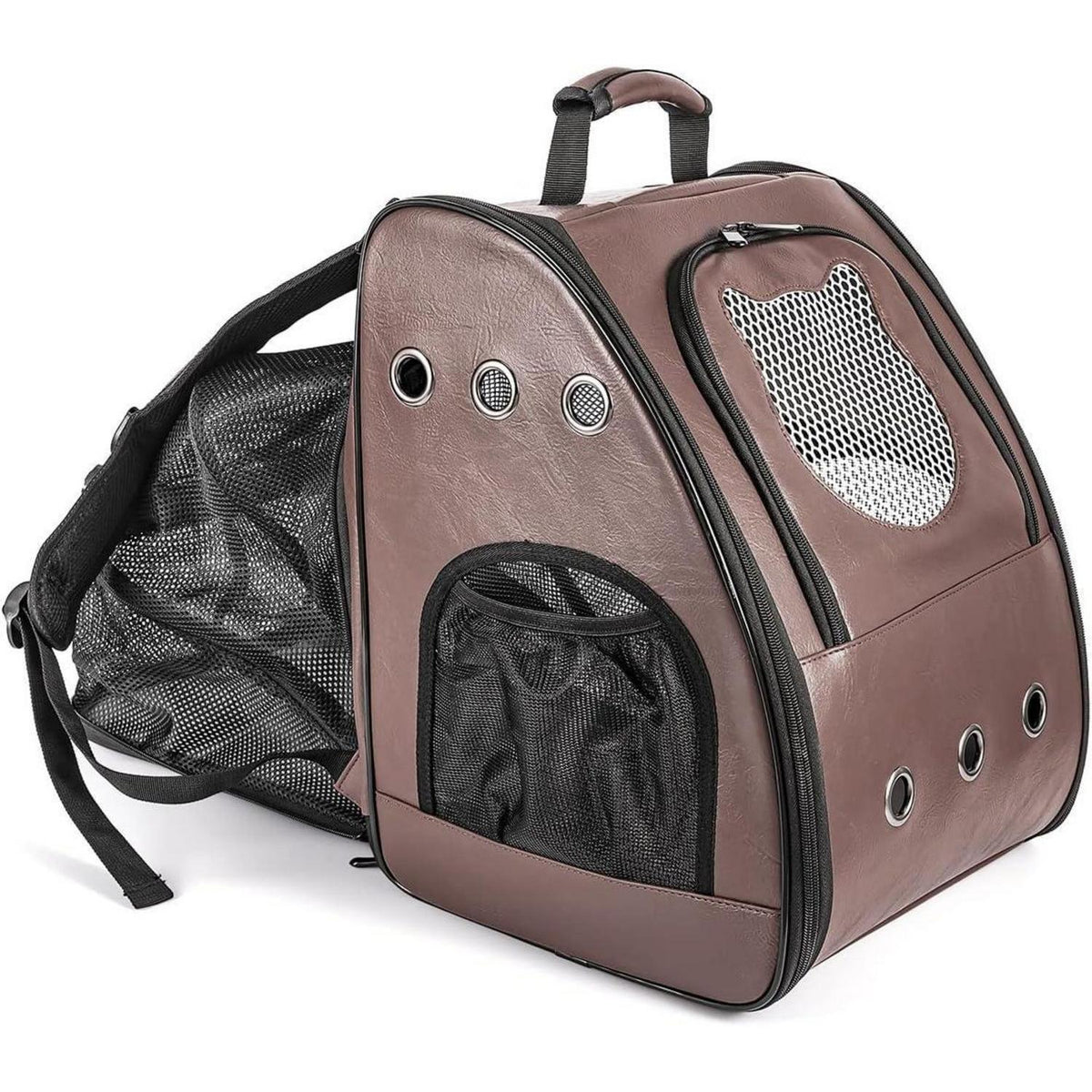 Katzenrucksack Groß, Flugzeuggeeignet, Braun in Lederoptik