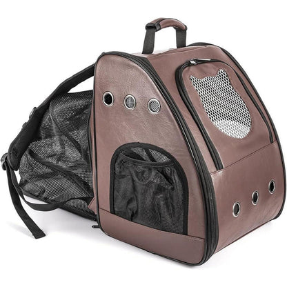 Katzenrucksack Groß, Flugzeuggeeignet, Braun in Lederoptik