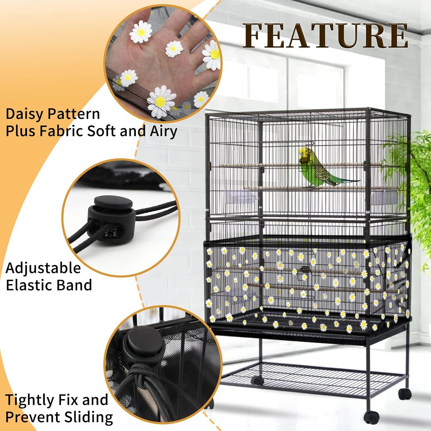 Vogelkäfigabdeckung Samenfänger Gänseblümchen-Design 2 Stücke 118 Zoll 300 cm Weiß Schwarz