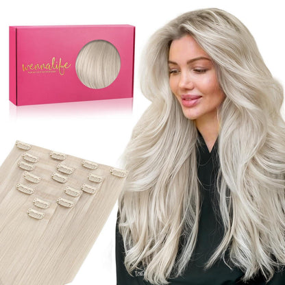Echthaar Clip-In Extensions Platinblond 50cm - Remy Haarverlängerung