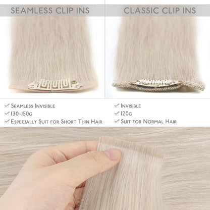 Echthaar Clip-In Extensions Platinblond 50cm - Remy Haarverlängerung