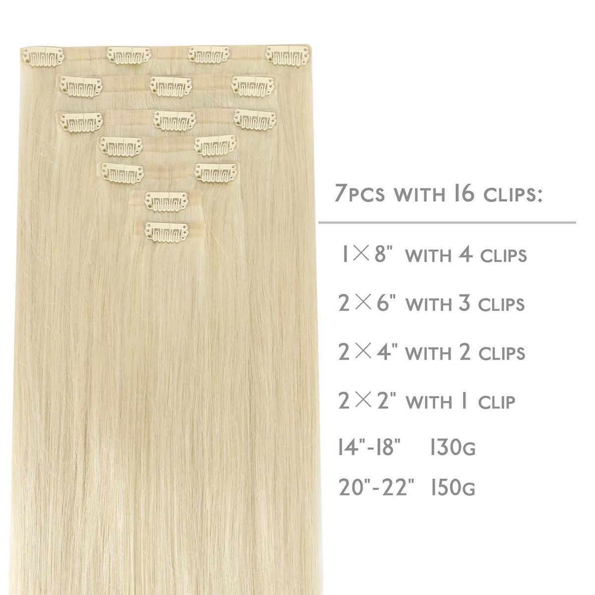 Echthaar Clip-In Extensions 45cm Bleichblond (130g)