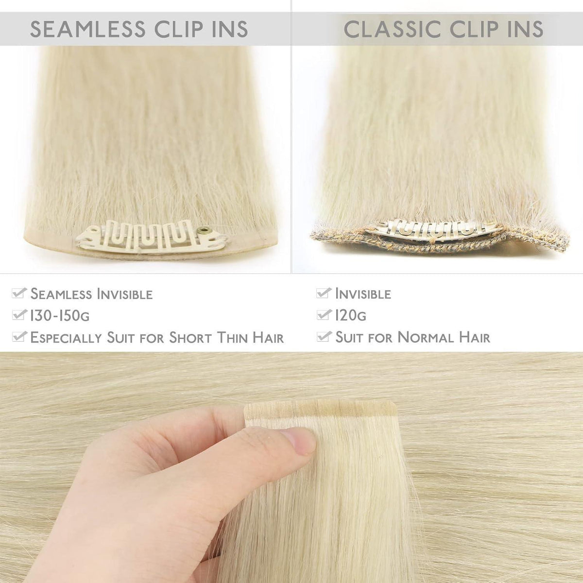 Echthaar Clip-In Extensions 45cm Bleichblond (130g)
