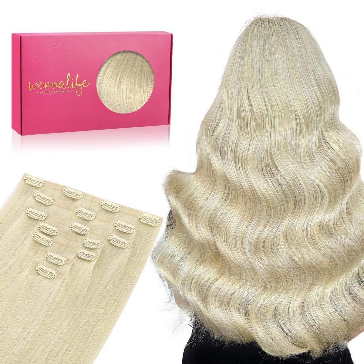 Echthaar Clip-In Extensions – Bleichblond, 55cm, 150g