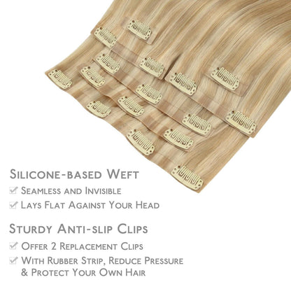 Echthaar Clip-In Extensions Hellblond Highlights 35cm