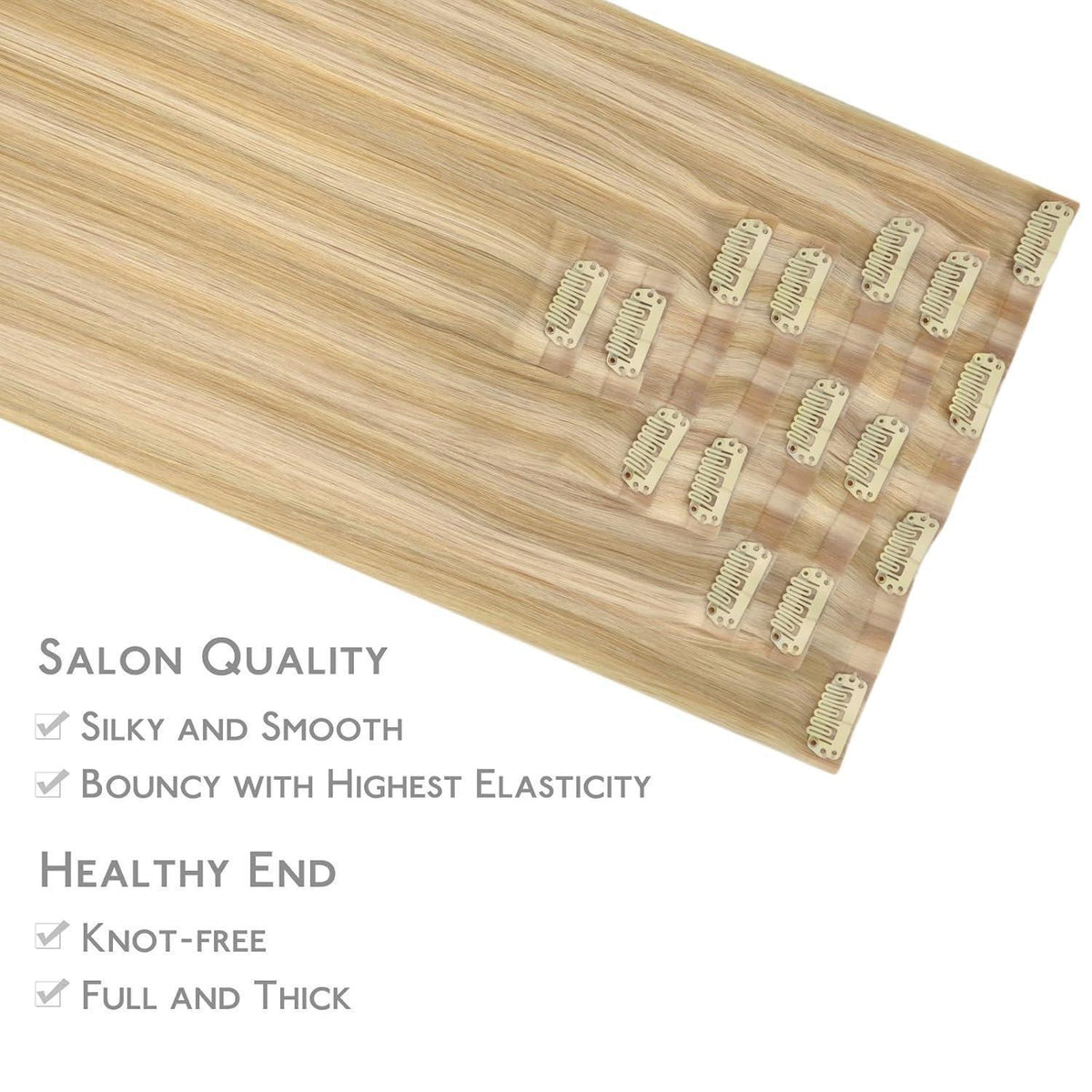 Echthaar Clip-In Extensions Hellblond Highlights 35cm