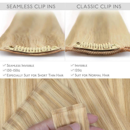 Echthaar Clip-In Extensions Hellblond Highlights 35cm