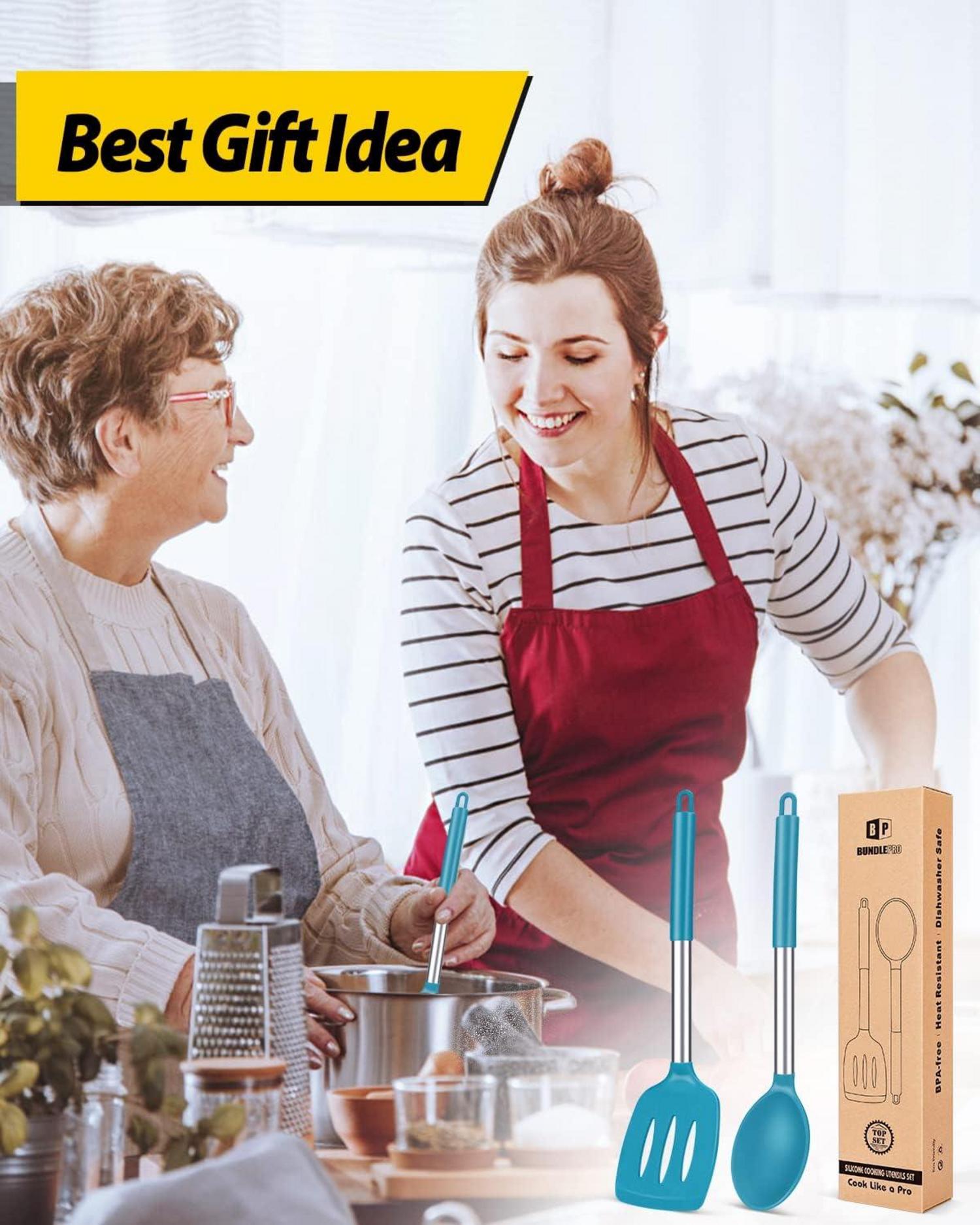 Silikon-Spatel Löffel Set, antihaftbeschichtet, hitzebeständig, BPA-frei Blau