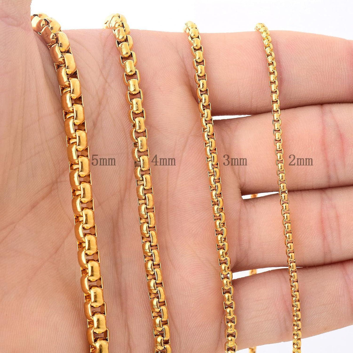Herren Damen Edelstahl Box Kette 2-5mm, 45-80cm