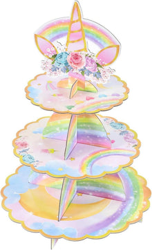 Einhorn Cupcake Ständer 3-stöckig Pappe Dessert Turm Kindergeburtstag
