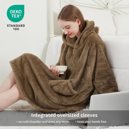 Kuschelige Hoodie Decke mit Ärmeln und Kapuze 95x85cm Camel