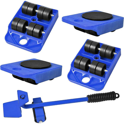 5-teiliges Möbeltransportroller Set mit Lastenheber Blau