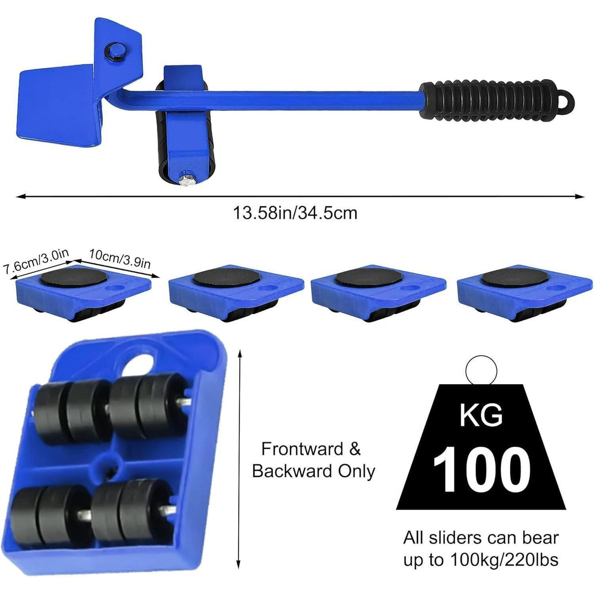 5-teiliges Möbeltransportroller Set mit Lastenheber Blau