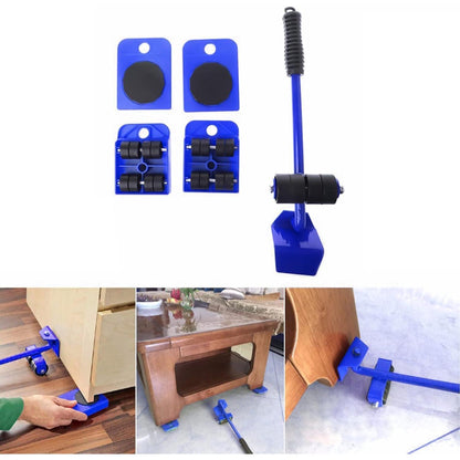 5-teiliges Möbeltransportroller Set mit Lastenheber Blau