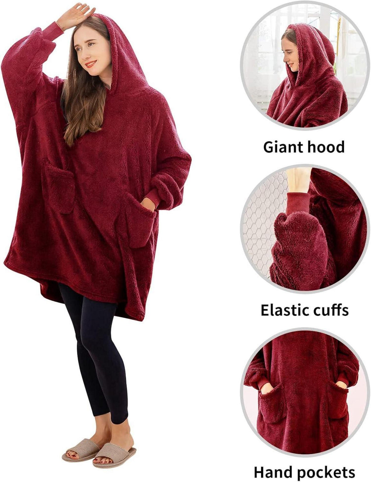 Aisbo Hoodie Decke mit Ärmeln und Kapuze in Rot 95x85cm - Geschenke für Frauen - Weihnachten