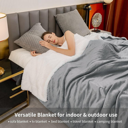XXL Sherpa Kuscheldecke Grau 220x240 cm Flauschig & Warm