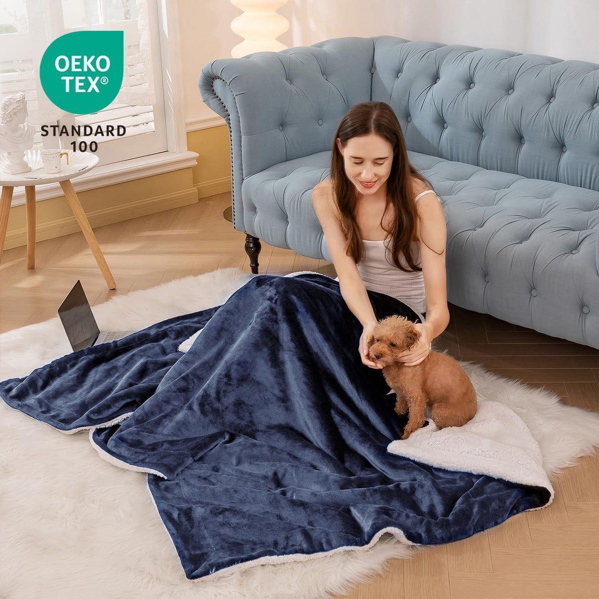 Kuscheldecke Sherpa Fleece Blau 150x200 cm Extra Warm