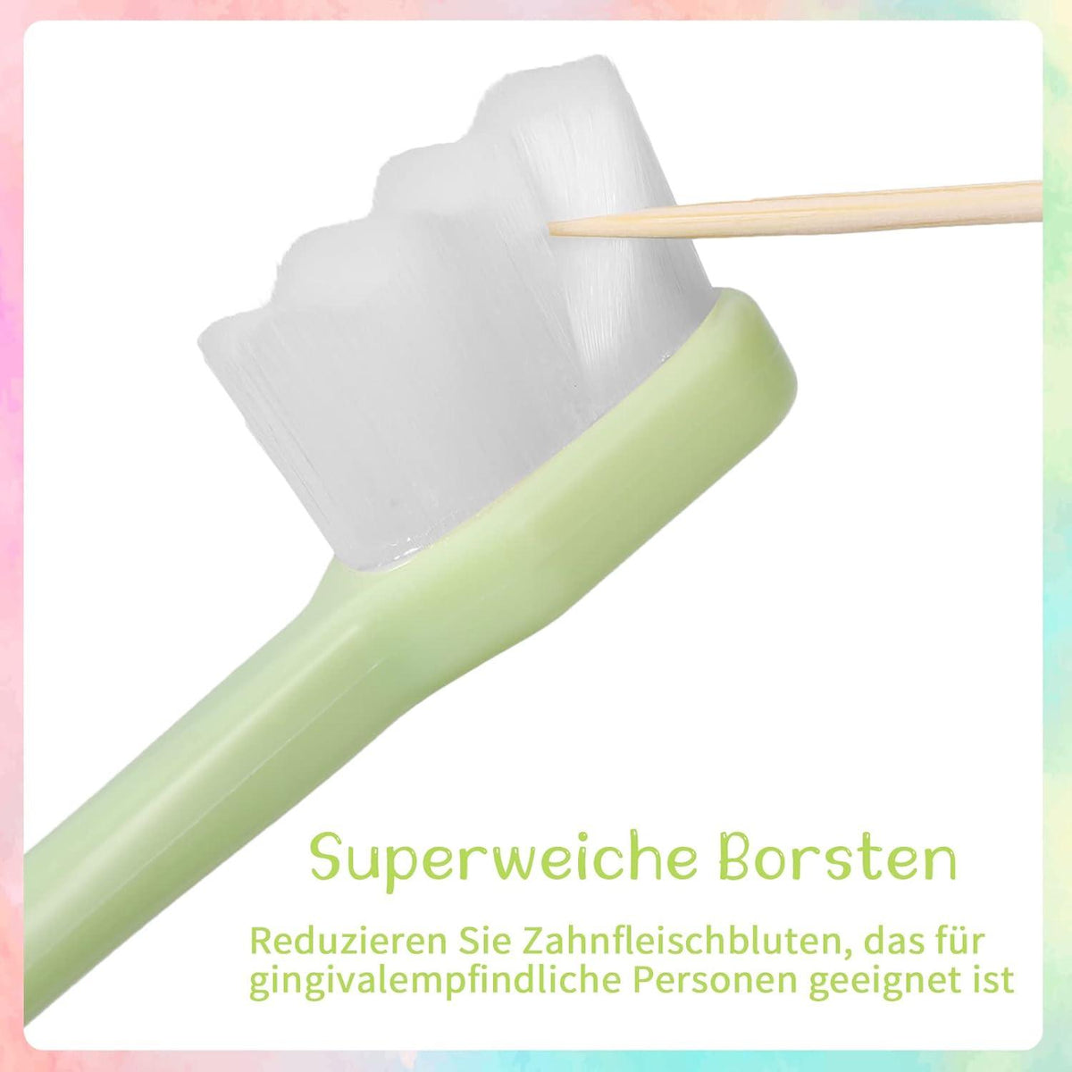12er Set Extra Weiche Nano Zahnbürsten für Erwachsene & Kinder, 20.000 Borsten, Schwarz Weiß Grün Rosa