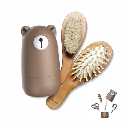 Baby Pflege-Set 6in1 – Natürliche Holzbürste & Nagelpflege