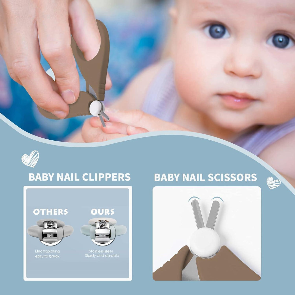 Baby Pflege-Set 6in1 – Natürliche Holzbürste & Nagelpflege