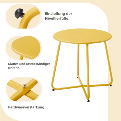 Kleiner Metall Beistelltisch Garten Rund Gelb Verstellbare Tischbeine
